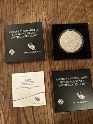 2020 America The Beautiful Tallgrass Prairie 5oz Silver Coin NIB w COA! MINT! - Image 1 of 3