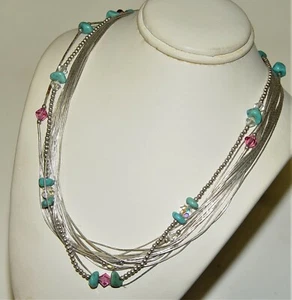 Southwestern Liquid Silver, 16 strand Turquoise bid Necklace 28" long 40.7 grams - Bild 1 von 11
