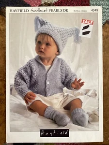 Baby Knitting Patterns DK Jacket Hat & Socks 14-22” Hayfield 4348 - Picture 1 of 2