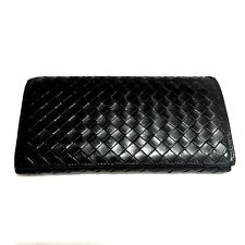 BOTTEGA VENETA  INTRECCIATO LEATHER LONG WALLET BIFOLD PURSE ITALY BLACK