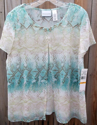 NWT 💥💎ALFRED DUNNER💎💥 LADIES WHO LUNCH Short Sleeve Embellished Top Blouse S - image 1 of 3