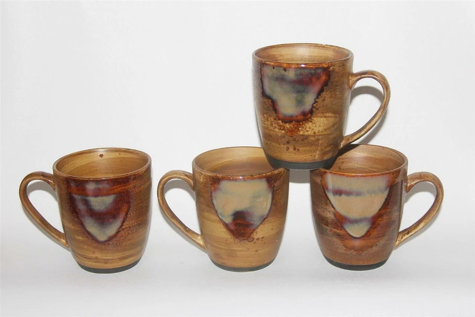 4 Sango SPLASH Brown Streaked Matte Finish w/ Shiny Splash Drip Mugs DISC Foto 1 de 1
