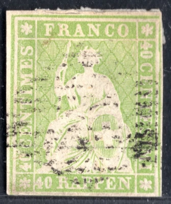 SUIZA 1854 SCOTT #19 MARCO DE CANCELACIÓN DE LUZ INTACTO Foto 1 de 2