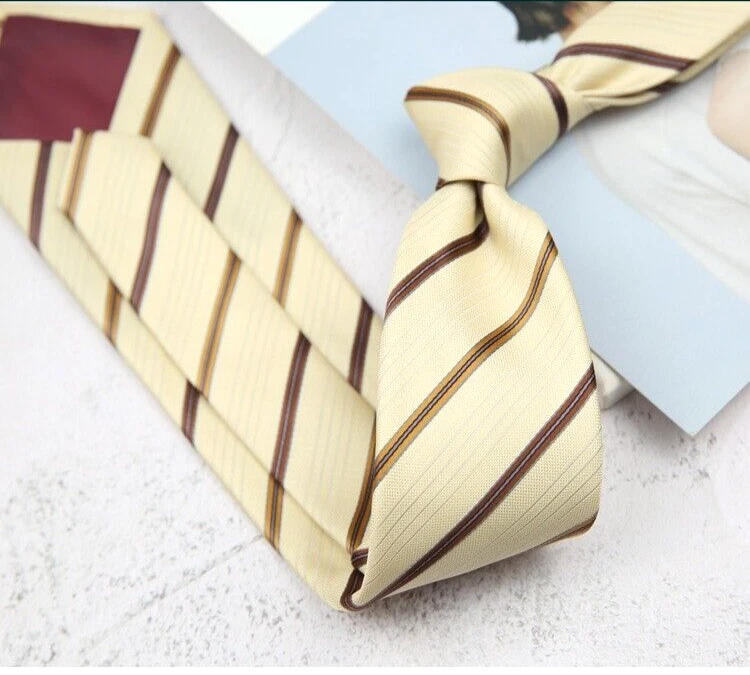 New Classic Striped Brown Beige JACQUARD WOVEN 100% Silk Men's Necktie Tie - image 1 of 1