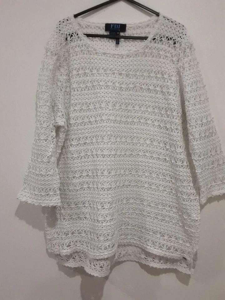 Top FDJ para mujer talla XL blanco encaje algodón manga 3/4 verano playa cubierta Foto 1 de 4