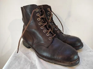 Vintage 1940s Swedish army work boots Brown leather military Tretorn EU 46 RT6 - Imagen 1 de 18
