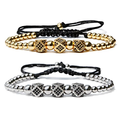 Luxury 18K Gold Filled Polygonal CZ Beaded Zircon Braided Bracelet For Men Women - Image 1 of 4