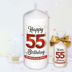 Geburtstagskerze – Zum 55. Geburtstag – Kerze Stumpenkerze Jahreszahl mit Spruch - Bild 1 von 8