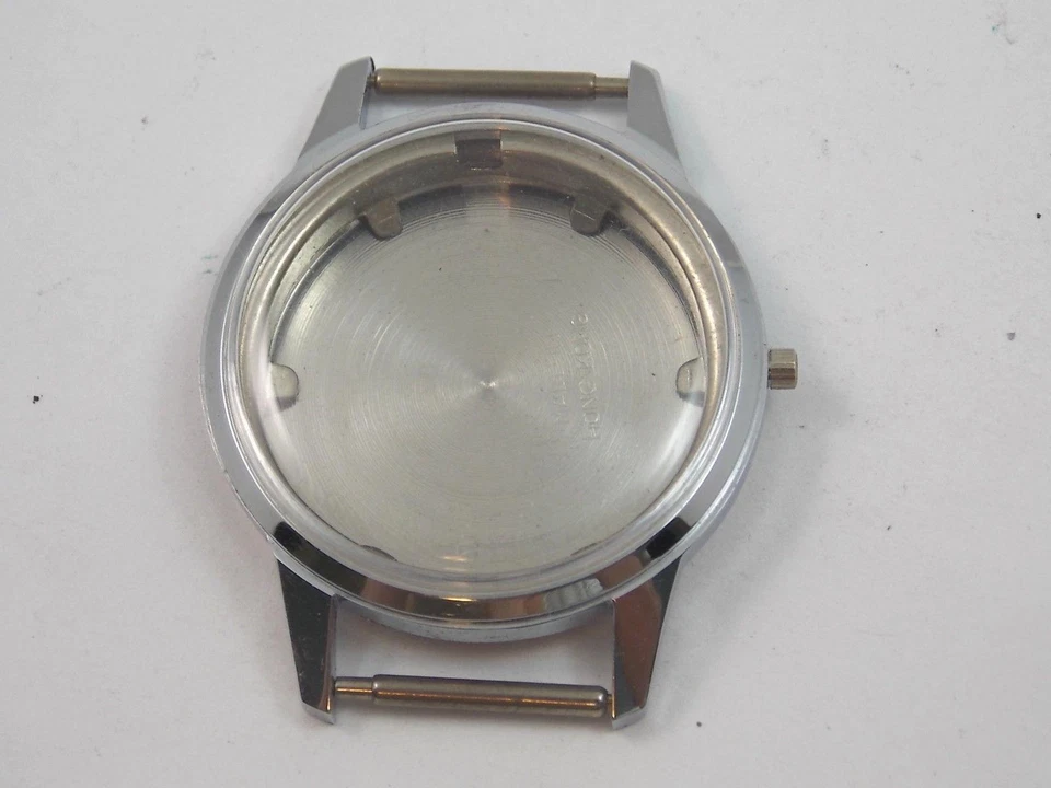 Silver Tone Base Metal Mens Vintage Watch Case Crystal Case Ring Case Back NOS - Photo 1/1