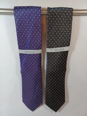 全新 (2) Perry Ellis 波尔卡圆点领带 100% 真丝捆绑领带 批量,3.25 英寸 X 57 — 第 1/4 张图片