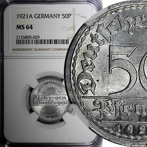 Germany, Weimar Republic 1921 A 50 Pfennig NGC MS64 Berlin Mint KM# 27 (9) - Picture 1 of 5