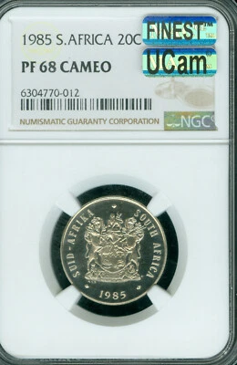1985 SOUTH AFRICA ENGLISH 20 CENTS NGC PF68 MAC UCam FINEST GRADE MAC SPOTLESS * - Image 1 of 2