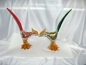 Vintage 2 Murano Kunst Glas Fasane Figuren Skulpturen rot & grün Italien SCHÖN - Bild 1 von 7