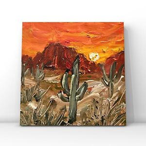 Arizona Desert Landscape Oil Painting Saguaro Cactus Canyon Southwest Artwork