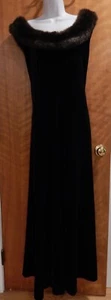 JEFFREY & DARA BLACK VELVET FORMAL EVENING GOWN DRESS FAUX FUR COLLAR VTG SIZE L - Picture 1 of 5