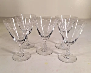 Lot of 5 Vtg Fostoria Etched Crystal Champagne Stem Glass Vine with Thumbprints - Picture 1 of 9