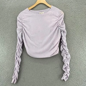 Aaron & Amber Oberteil Damen Medium Lila Lange Rüschenärmel Stretch Strick Pullover - Bild 1 von 11
