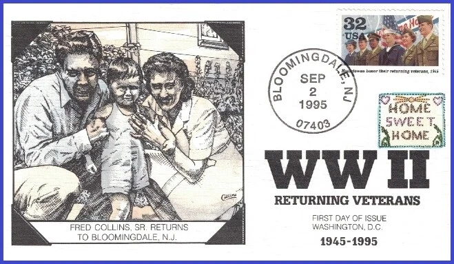 USA8 #2981j U/A COLLINS HAND PAINTED FDC   1995 World War II - Veterans Honored - Image 1 of 1