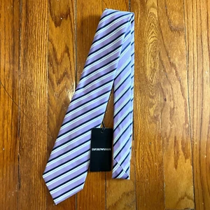 NEW Emporio Armani Mens $175 Silk Tie 56" X 3.25" Purple Lilac Navy Striped - Picture 1 of 5