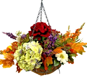 Cesta colgante de flores artificiales hecha a mano decoración exterior seda de temporada de lujo - Imagen 1 de 14