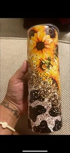 Sunflower/cheetah Tumbler 20oz Stainless Steel - Picture 1 of 4