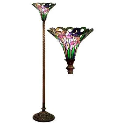 Lámpara de pie antorcha de vitral estilo Tiffany floral iris base torcida de cebada Foto 1 de 4