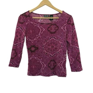 Vintage Y2K Ny&Co Purple Pink Sheer 3/4 Sleeve Top Size XS City Streetwear 90s - Picture 1 of 5