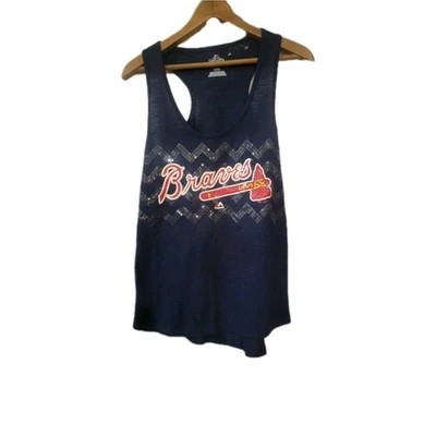Majestic Woman's Blue Atlanta Braves Tank Sequins  Pullover Top Size L - Image 1 of 4