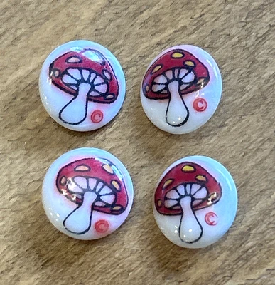 Set of 4 Vntg Red & White Plastic Mushroom Buttons Retro 70'S Japan 1/2 Inch - Image 1 of 4