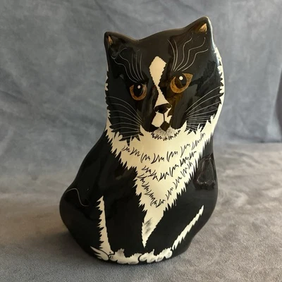 Cats by Nina Black & White Tuxedo Cat Vase by Nika Lyman 8” Ceramic Figurine - Image 1 of 4