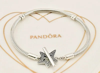 New Genuine Pandora Moments Asymmetric Star T-bar Snake Chain Bracelet 592357C01 - Image 1 of 4