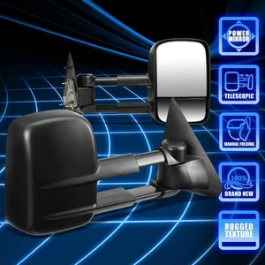 For 97-04 Ford F150 F250 Pair Black Power Telescopic Towing Mirrors Replacement - Picture 1 of 7