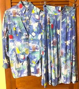 Blusa, falda y chaleco vintage ~ PLATINO Dorothy Schoelen ~ hecho LA /3} pieza ~ talla 4 P - Imagen 1 de 10