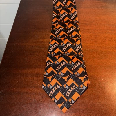 Prendas para el cuello Eagle para hombre corbata de seda Universidad de TEXAS Spellout Longhorns naranja/negro Foto 1 de 4