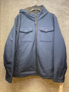 Levi's Men's XXL Blue Soft Shell Hooded Coat Jacket Zip Up MSRP $160 - Picture 1 of 12