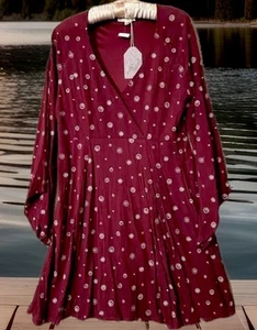 Hem And Thread Dress M New Cute Burgundy Embroidered Boho Whimsigoth Mini NWT - Picture 1 of 5