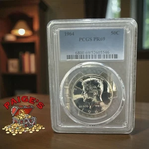 Medio dólar John F Kennedy 1964, graduación profesional Pf69 prueba de plata, color blanco brillante - Imagen 1 de 2