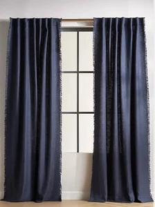 NEW ANTHROPOLOGIE LUXE LINEN BLEND CURTAIN One Panel 50x84 Navy Open Box Nice - Picture 1 of 4