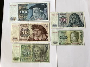 Deutsche Mark Scheine Banknoten von 1980 / 77 - 5 10 20 50 100 DM Erhaltung! 185 - Bild 1 von 2