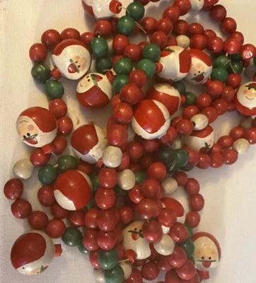 Vintage Christmas Tree Garland Red & Green Wooded Beads  9 Ft - Image 1 of 2
