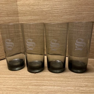 Vtg Libbey Monogram Initial S Etched Glass Smoke Smoky Brown Glass Tumbler Tall - Picture 1 of 4