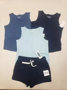 4PK Old Navy Baby Boy Girl Blue Tank Tops Jersey Logo Shorts Size 12-18 Months - Picture 1 of 2