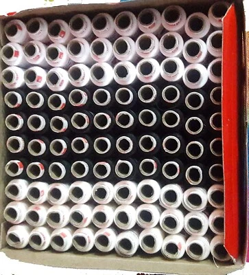 100 Sewing Thread Box Polyester Sewing Thread 60 Whites and 40 Blacks Spools - Image 1 of 4