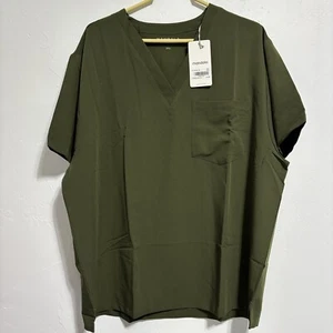 Mandala 2XL (1*) Olive Green Women's Scrub Top Shirt Short Sleeve V Neck Uniform - Picture 1 of 8