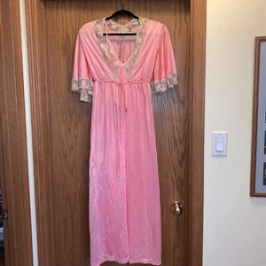 Vintage 1930-40er Lady Edso Set Skinny Strap Nachthemd mit Bademantel Kleid Pink SM - Bild 1 von 4