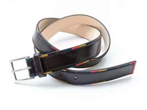 Paul Smith Men's Bright Stripe Edge Brown Leather Belt RR - Picture 1 of 10