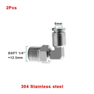 2Pcs Pneumatic Elbow Connector Tube OD 6mm 1/4''BSPT Thread Air Push In Fitting  - Picture 1 of 3