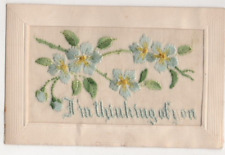 WW1 Embroidered Silk Postcard I'm Thinking Of You Blossom Flowers Military