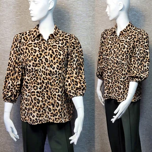 new M&S Silky ANIMAL PRINT Puff Sleeve BLOUSE ~ Size 10 ~ TAN Mix - Picture 1 of 7