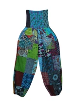 BOHEMIAN HAREM PANT Gypsy Hippy Cotton Patchwork BLUE Summer Yoga Patch Pants SM